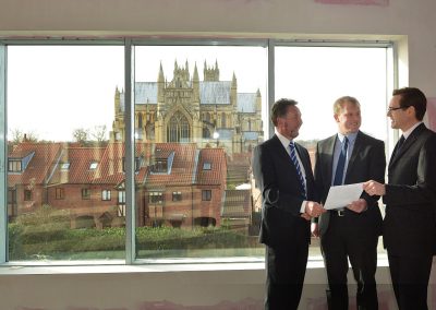 Wykeland Group Estates Surveyor John Gouldthorp, centre, with letting agents Nick Pearce, left, and Tim Powell inside Armstrong House, which offers great views of the magnificent Beverley Minster.